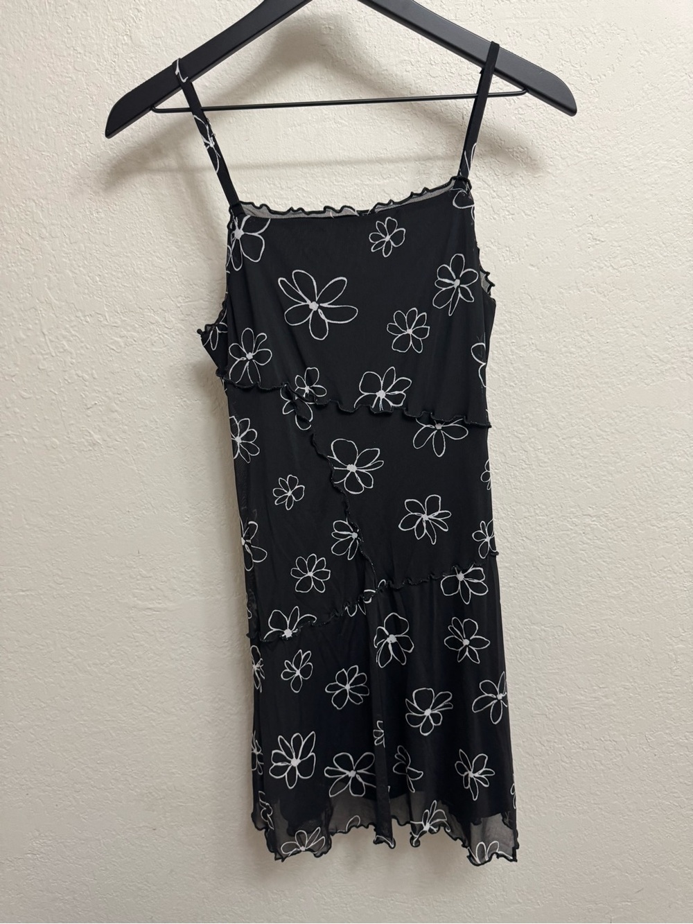 wild fable Black Floral Slip Dress with White Outline